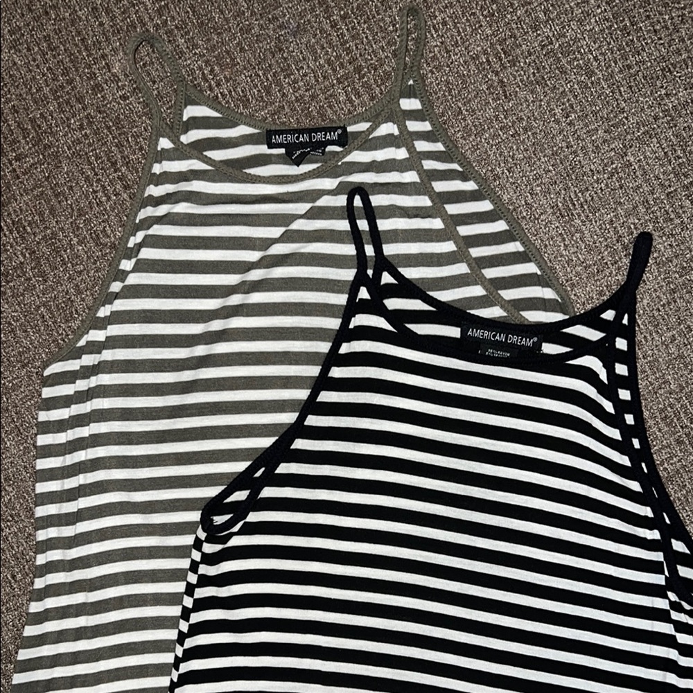 American Dream Black and White Fitted Sleeveless Tank Top